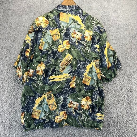 Vintage Ohana Bay Hawaiian Shirt Men's Large Green Yellow Cigar Floral All Over - Picture 6 of 9